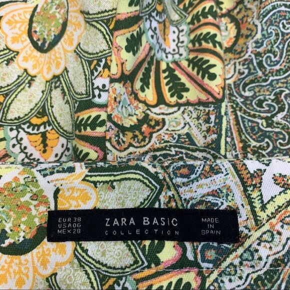 Zara green paisley floral print pants Sz 6 - Picture 4 of 10